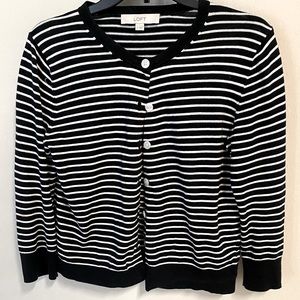 The Loft- size Medium women’s black and white striped cardigan.